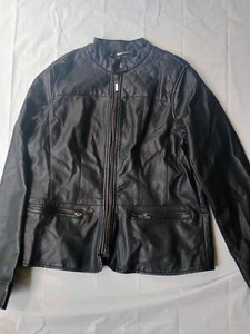 JOUJOU Leather Women's Black Zipped Pockets ,Snap Button Sleeves Jacket, Size M - Picture 1 of 10