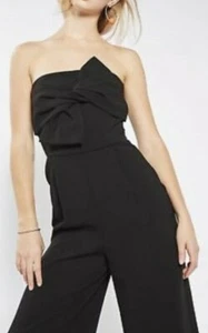 TOPSHOP Black Strapless Faux Bow Sz 4 Jumpsuit Wide Leg Culottes/Pant Suit - Picture 1 of 6