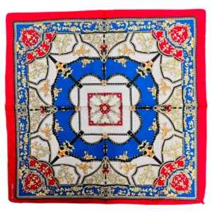 Red Royal Blue & Gold Vintage Geometric Pattern Bandana Neck Tie Scarf Hair Band - Afbeelding 1 van 1