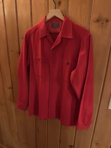 VTG (M) Pendleton Wool Loop Collar Button Up Shirt Cherry Red Men's Medium NICE! - Picture 1 of 11