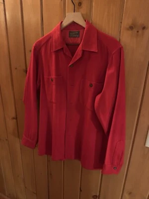 VTG (M) Pendleton Wool Loop Collar Button Up Shirt Cherry Red Men's Medium NICE! - Image 1 of 4