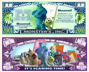 MONSTRES et Cie BILLET 1 MILLION DOLLAR US ! Dessin Animé Disney COMPAGNIE inc - Photo 1/1