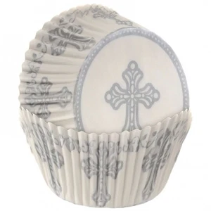Involucri per cupcake croce religiosa 75 per confezione 2 stoviglie religiose argento 1/2" - Foto 1 di 1