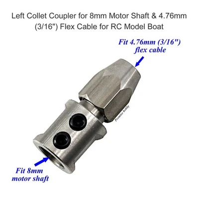 Left / Right Collet Coupler for 8mm Motor Shaft & 3/16" Flex Cable RC Model Boat - Image 1 of 4
