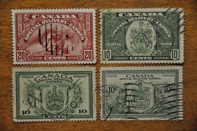 4 very nice used B.O.B. Canadian Special Delivery stamps - Image 1 of 2
