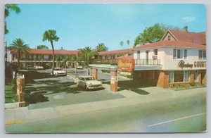 Postal de autos Monterey Court Motel St Augustine Florida Bay Street AAA de los años 50 - Imagen 1 de 2