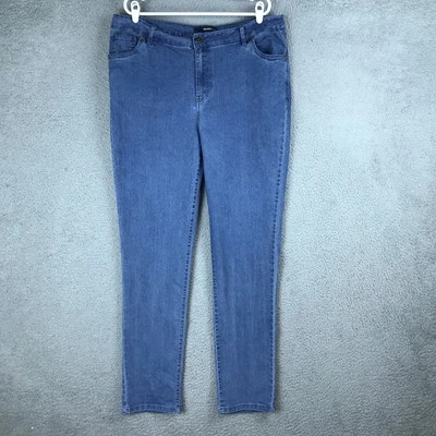 Jeans jeans feminino 24/7 18W altura azul elástico perna reta cintura alta clássico - Imagem 1 de 4