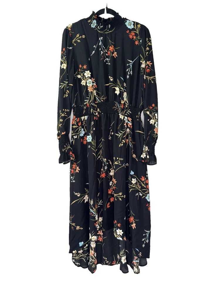Nanette Lepore Women 14 Floral Midi Dress Asymmetrical Whimsigoth Dark Fairycore - Image 1 of 4