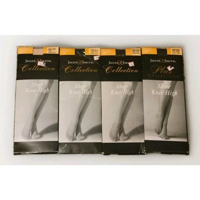 8 Pairs Vintage Jaclyn Smith Knee High Nylon Stockings Black, Linen Sheer Toe - Image 1 of 3