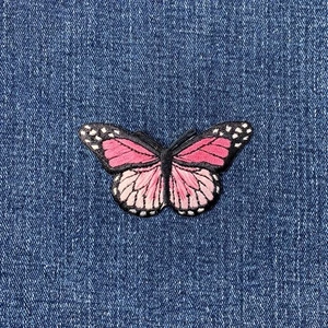 Pink Butterfly Applique Patch - Embroidered Insect Badge 2-7/8" (Iron On) - Picture 1 of 2