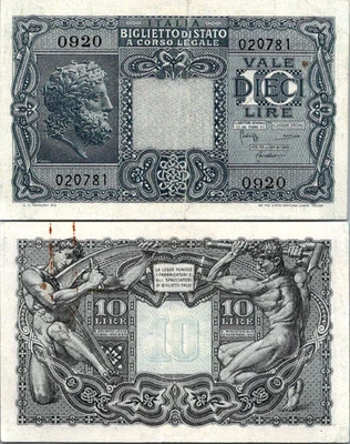 Italy 10 Lire 1944 CVF-XF Pick-32C - Image 1 of 2