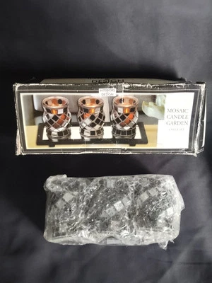 Juego de candelabros de vitral Mosiac votivo tealight marrón dorado Foto 1 de 3