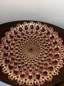 Centrotavola grande vetro pavone colori natalizi rosso e oro vintage made in turkey - Foto 1 di 8