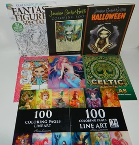 Lot of 8 Jasmine Becket-Griffith Fantasy Line Art Adult Coloring Books Set 6 - Imagen 1 de 4