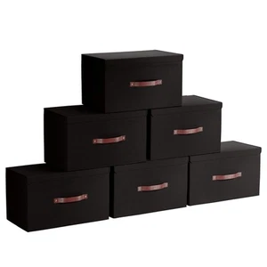 Ornavo Home 6 Pack Collapsible Storage Bins with Lid, Foldable Linen Fabric S... - Picture 1 of 7