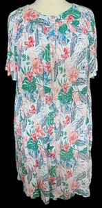 Go Softly Patio House Dress Woman Tropical Floral Crinkle Fabric Orange Plus 2X - Picture 1 of 10