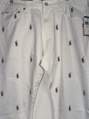 Polo Ralph Lauren Mens White Sullivan Slim All  Rainbow Pony Denim Jeans 36x30 - Image 1 of 4