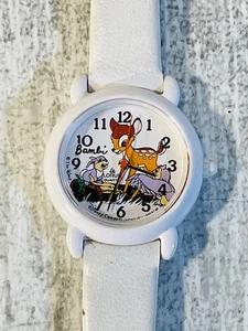 Vintage 90er Jahre Lorus Disney Bambi And Friends Damen Armbanduhr weißes Band - Bild 1 von 5