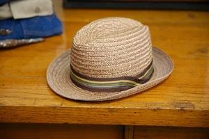 Vintage Fedora Straw Hat Brown Band Mens 7 1/8 USA American Gangster boat beach - Picture 1 of 5