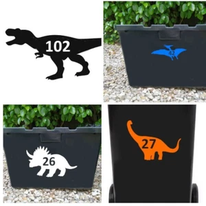 4 x Dinosaur Wheelie Bin Stickers - Recycling Box - House Number - Custom Number - Picture 1 of 11