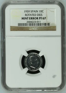 1959 NGC PF67 MINT ERROR ROTATED DIES SPAIN SPAIN RARE - Picture 1 of 2