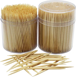 Bamboo Wooden Toothpicks |1000-Piece Large Wood round Toothpicks in Clear Plas - Picture 1 of 6