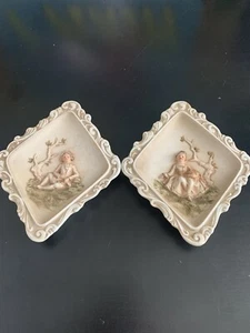 Viktorianisches L Amour China Japan Lefton Biskuit Wandrelief Set Junge Dame  - Bild 1 von 4