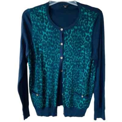 Cárdigan Ann Taylor Azul Marino Verde Dorado Tono Buttondown Talla XXL Foto 1 de 4