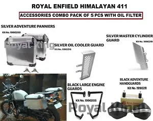 Royal Enfield ""Caja de alforjas de plata"" paquete combinado de 5 para Himalaya/Scram 411cc - Imagen 1 de 13