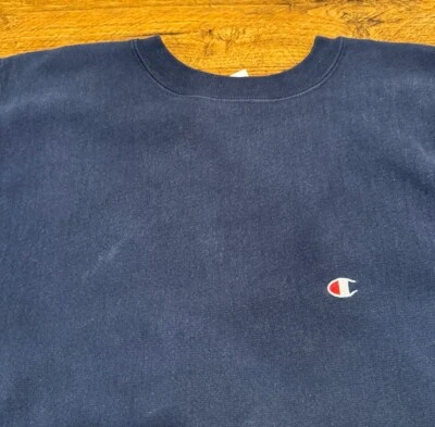 Sudadera Suéter Para Hombre Vintage Años 90 Champion Azul Tejido Inverso EE. UU. Cuello Redondo L Foto 1 de 4