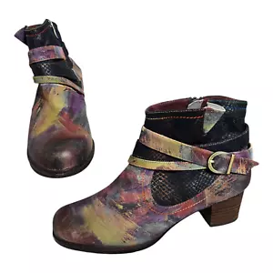 L'Artiste Spring Step Shazzam Ankle Boots Leather Navy Multi-Color Size 42 US 11 - Picture 1 of 13