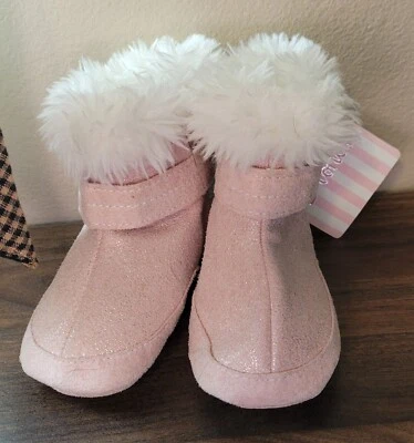 Stepping Stones Faux Fur Pink Baby Boots. 3-6 Months - Image 1 of 3