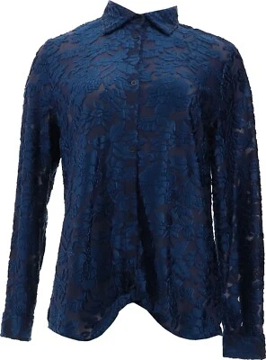DG2 by Diane Gilman Burnout Velvet Twist Hem Tunic NAVY XS NEW (284) - Image 1 of 4