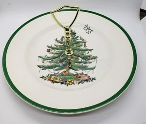 Spode Christmas Tree Tidbit Tray in Original Box, 1 Single Tier, Gold Handle - Picture 1 of 10
