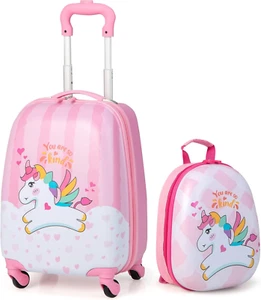 2 in 1 Set Di Valigie Unicorno per Bambini, 2 Pezzi, Trolly+Zaino, Con Ruote Gir - Foto 1 di 12