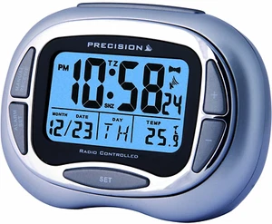 Precision PREC0100 Radio Controlled Alarm Clock with Colour LCD Display, Silver - Picture 1 of 12