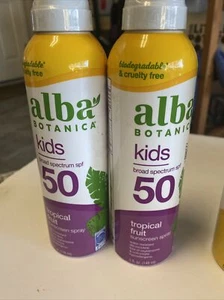 Lot of 2 Alba Botanica Kids Sunscreen SPF 50 Tropical Fruit Spray 5oz Exp 10/24+ - Picture 1 of 1