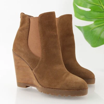 Bota Thea Michael Kors para mujer talla 6,5 tacón de cuña Chelsea bronceado gamuza caramelo Foto 1 de 4