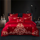 Luxus rot 4-teiliges Bettwäsche-Set schicke Stickerei 1000TC ägyptische Baumwolle Bettbezug