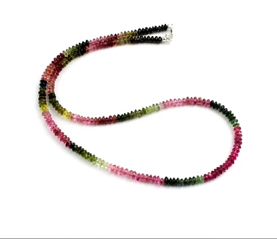 Tourmaline Necklace Precious Stone Beads Colourful Natural Noble Gift ca.46, - Image 1 of 4
