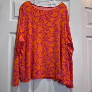 Lands End Plus Sz 2X Pink Orange Floral Swim Tee Rash Guard Long Sleeve SPF - Picture 1 of 15