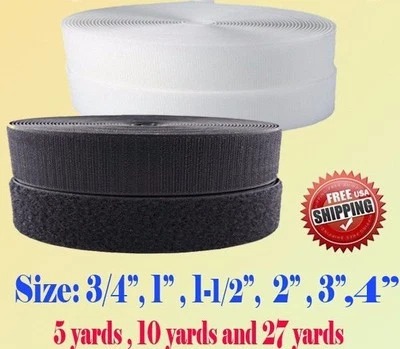 DSM Black/White Sew-on Hook and Loop Tape 3/4" 1" 1.5" 2" 3" 4" 5" 6" 7 Fastener