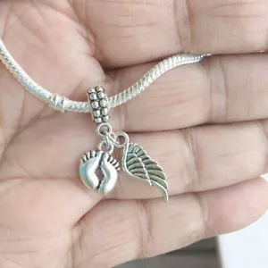 Antique Silver Baby's Feet and Angel's Wing#1 Charms Fit Beaded Bracelet. - Picture 1 of 3