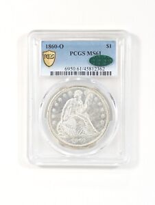 1860-O Seated Liberty Silver Dollar $1 PCGS MS61 Green CAC PQ+ Blast White