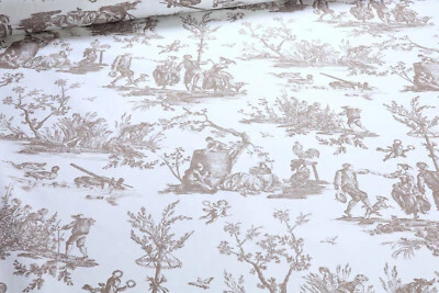 Stoff Baumwolle Rips Toile de Jouy Dorf weiß braun breit Dorfcharakter - Bild 1 von 4