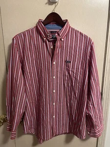 Chaps Button Down LARGE  Easy Care Long Sleeve Stripes Red Men’s Shirt.       D1 - Picture 1 of 6