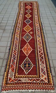 Alfombra rectangular kelim hecha a mano kilim grande corredor alfombra decoradora 4X24 ft - Imagen 1 de 9
