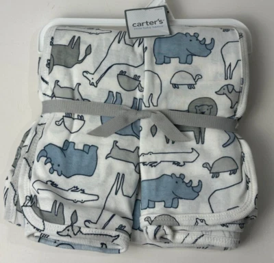 NWT Carters Blue White Grey Zoo Safari Animals Swaddle Receiving Baby Blanket - Image 1 of 4