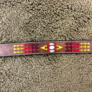 Cintura in pelle Peyote Bird Santa Fe taglia 38 Western Southwest ricamo senza fibbia - Foto 1 di 8