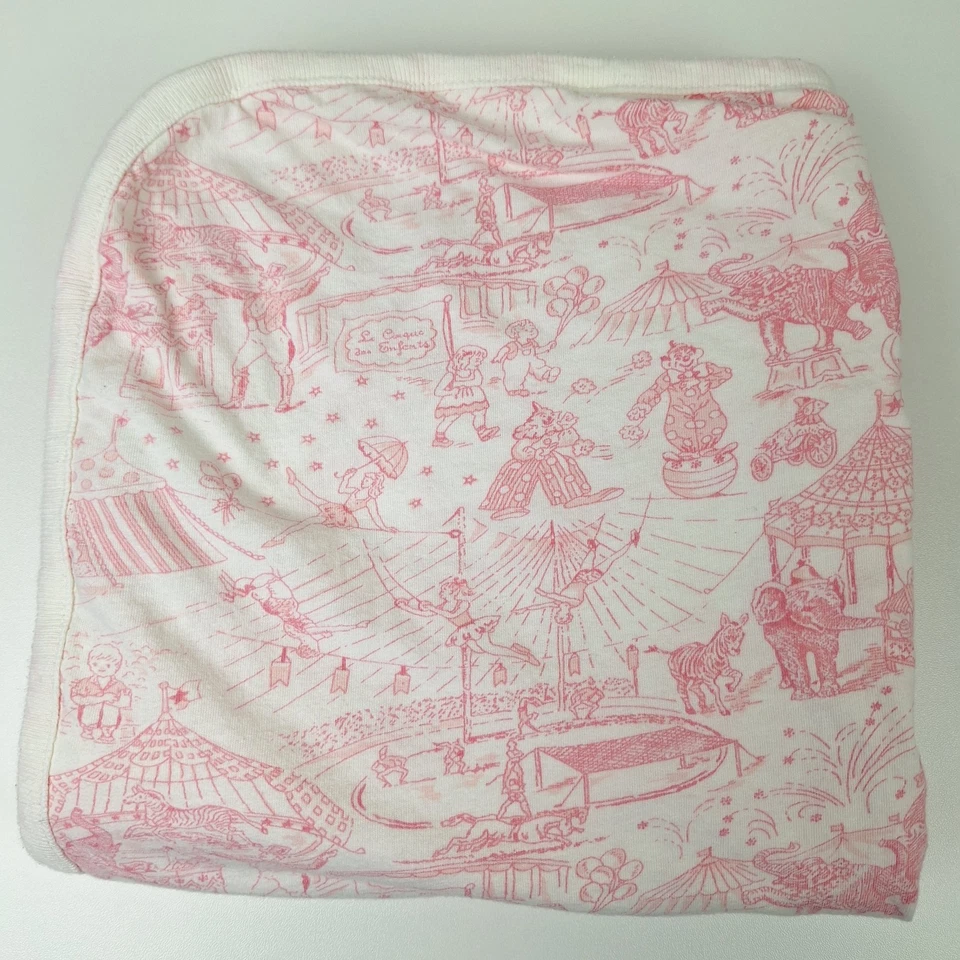 Amy Coe Limited Edition Pink Circus Toile Baby Blanket 30x40 100% Cotton Crib  - Image 1 of 4